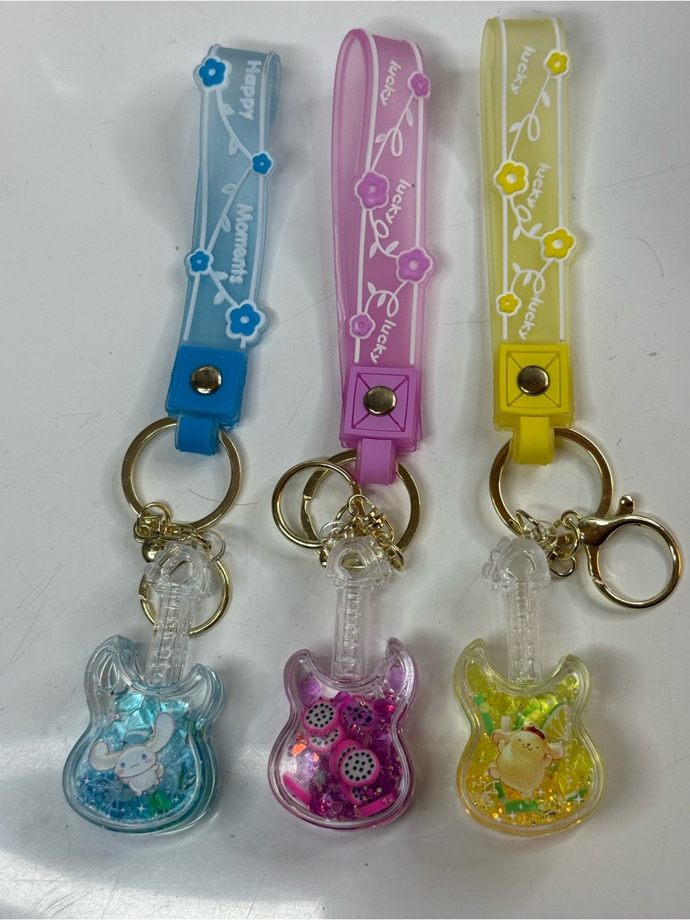 Bundle of 3 Guitar Keychains!  Trio in Blue, Pink, and Yellow